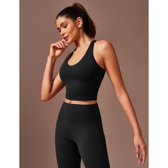 Workout Tank Top Women Nylon Lycra Adjustable Y-Back V-Neck Crop - Picture 6 of 6